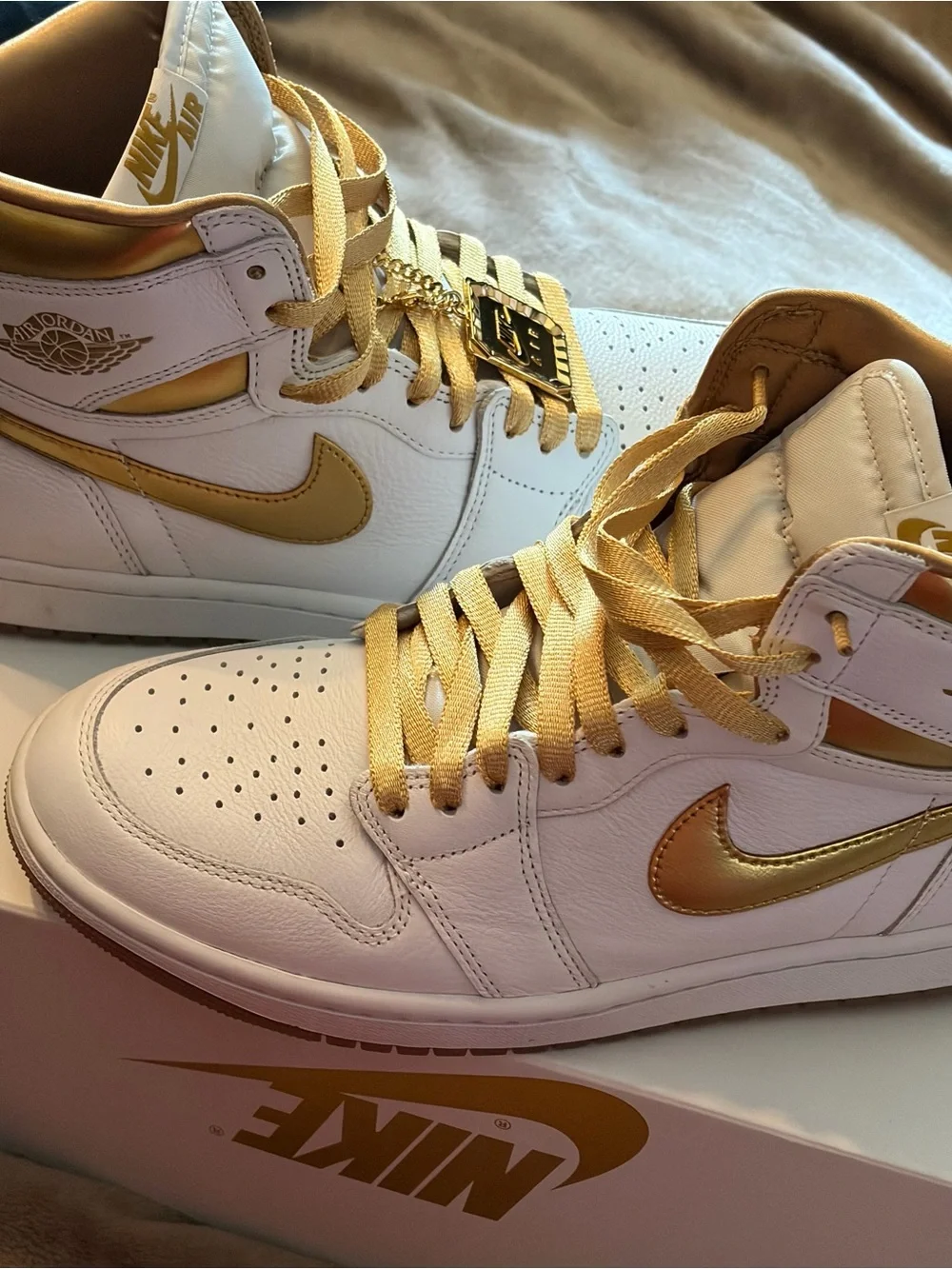 Jordan Women Athletic Shoes White and Gold